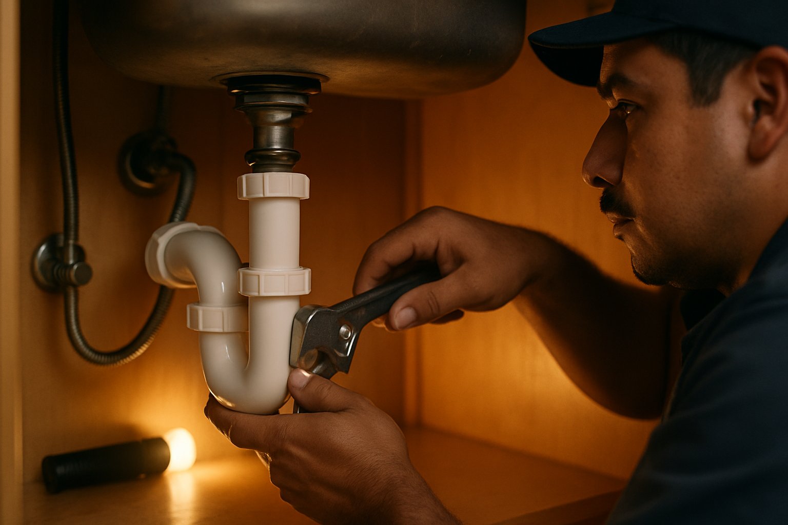 Reparación de plomería bajo el fregadero